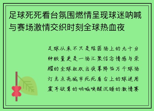 足球死死看台氛围燃情呈现球迷呐喊与赛场激情交织时刻全球热血夜